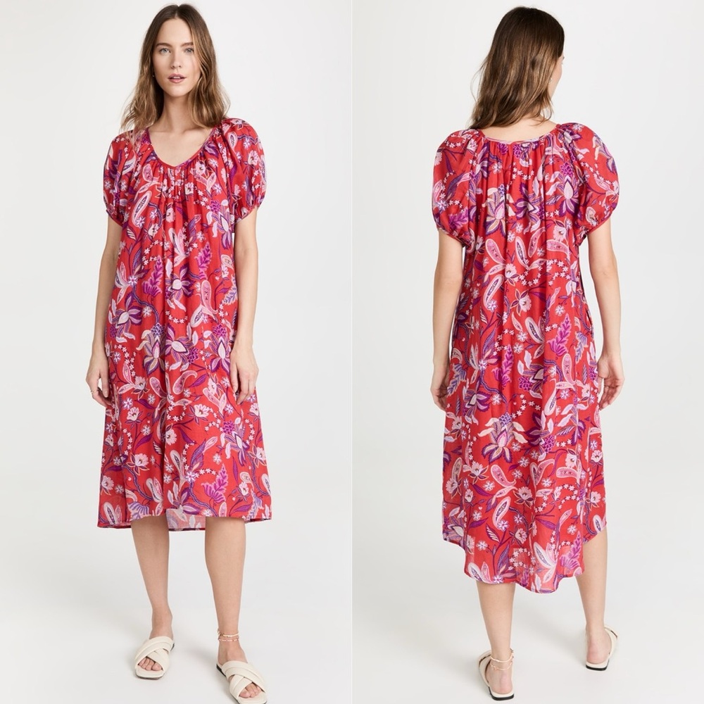 NWT Sundry Red Puff Sleeve Dress Floral Paisley XS